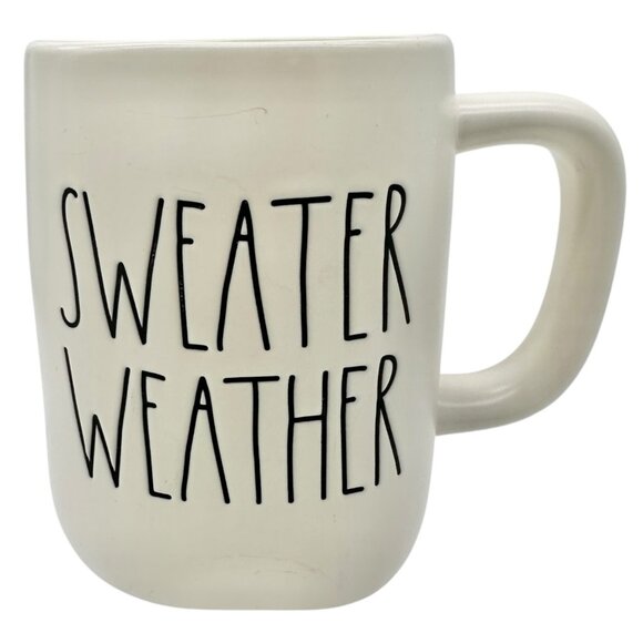 Rae Dunn 20 oz Mug SWEATER WEATHER White Ceramic Black Letters with Green Inside - Picture 2 of 8